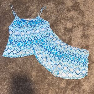 Linea Donatella Blue White Print Pajama Set Camisole Shorts SIZE L